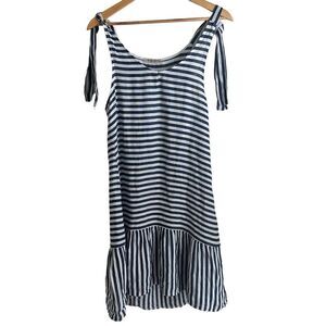 Francesca Bettini 100% Linen Blue and White Striped Loose Fit Sleeveless Dress